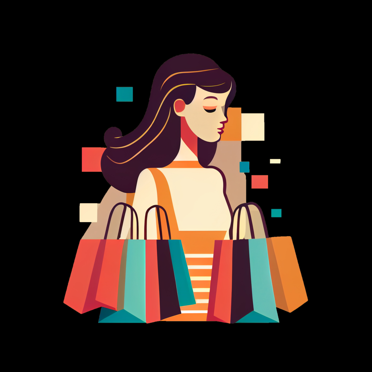 Flat woman holding shopping bags cartoon wallpaper. Modern design for ...