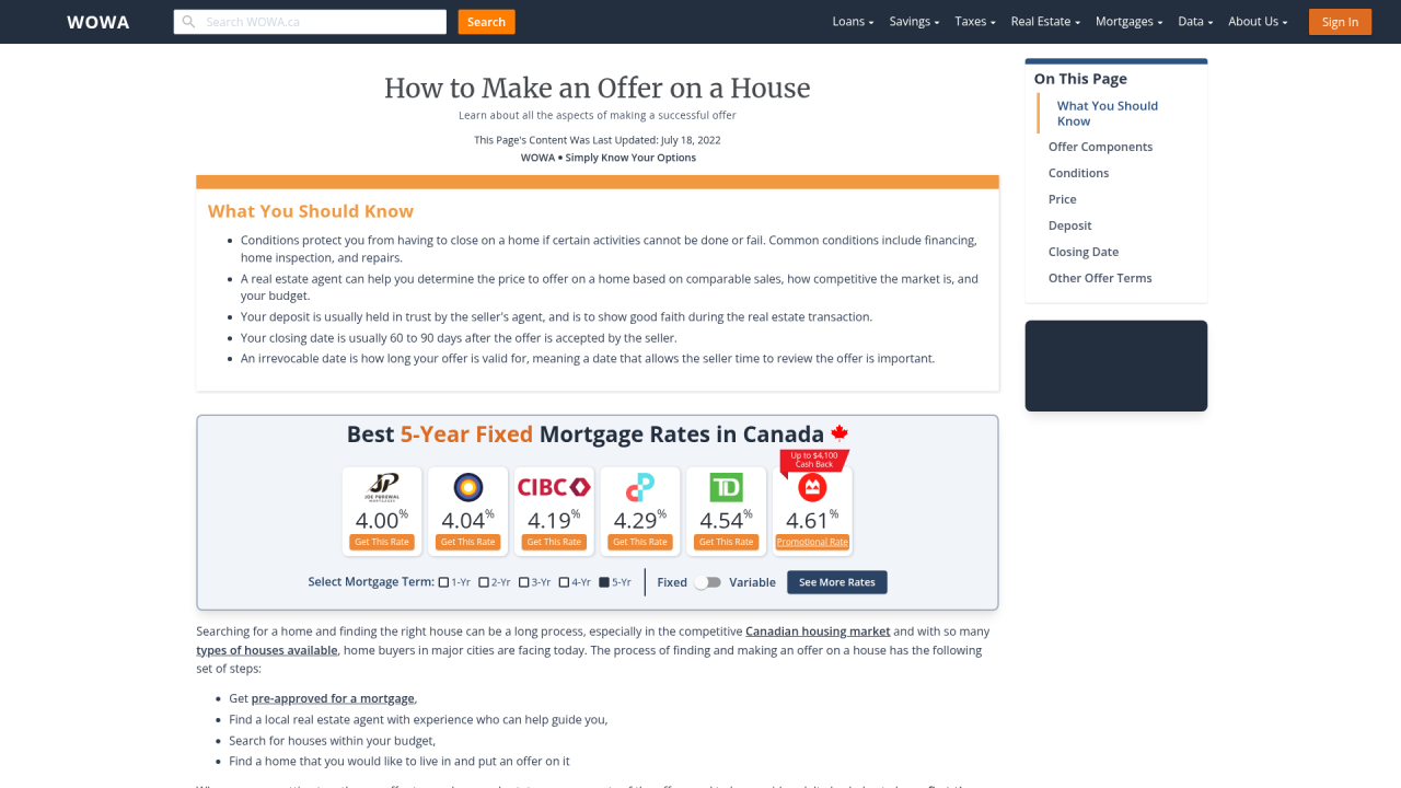 Make an Offer on a House: Step by Step Guide | WOWA.ca