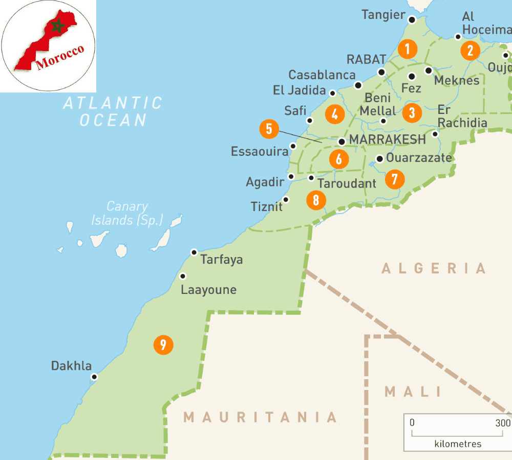 Places to visit Morocco: tourist maps and must-see attractions